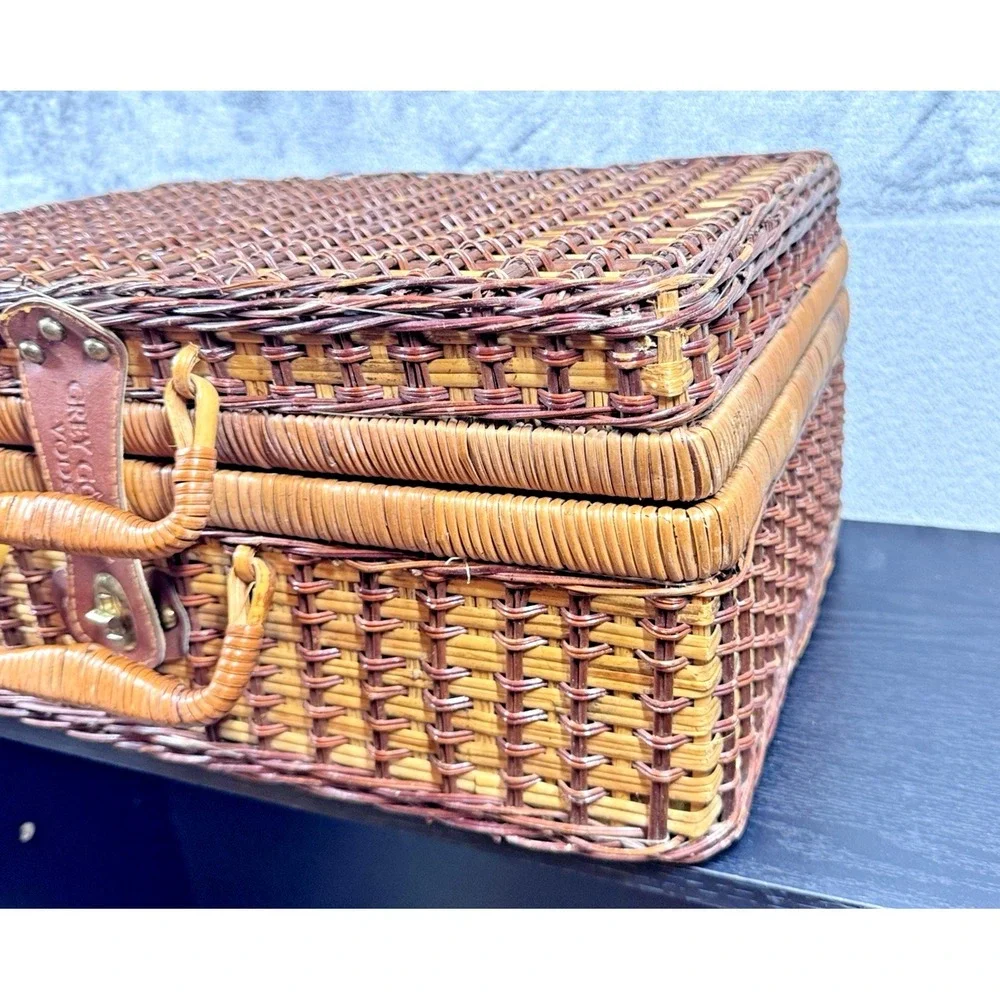 Grey Goose Wicker Picnic Basket‎ Case Storage Box 18x12x8 Lined Vintage